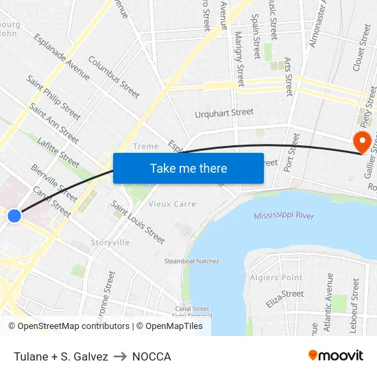 Tulane + S. Galvez to NOCCA map