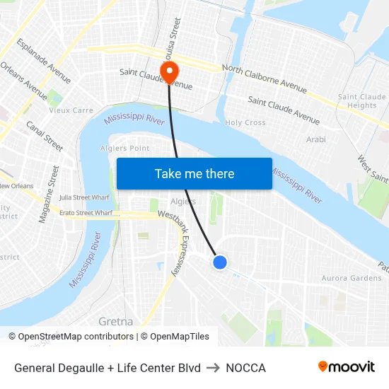 General Degaulle + Life Center Blvd to NOCCA map