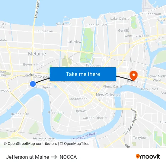 Jefferson at Maine to NOCCA map