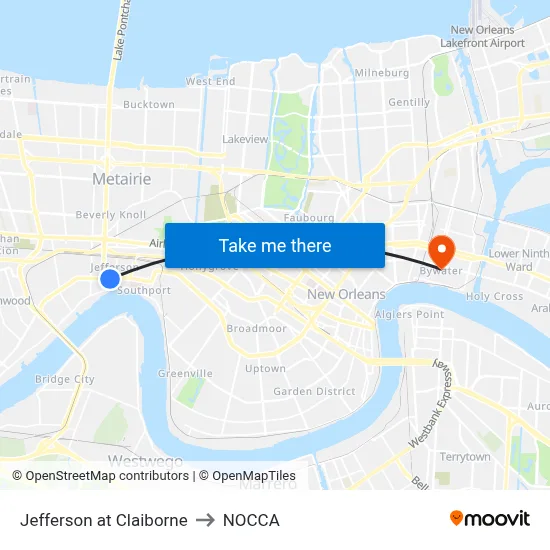 Jefferson at Claiborne to NOCCA map