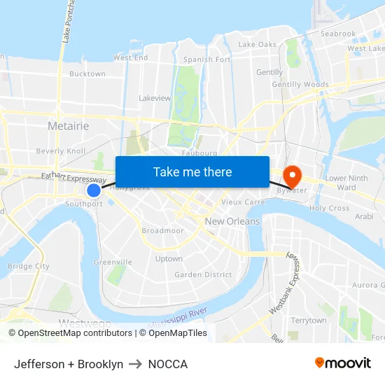 Jefferson + Brooklyn to NOCCA map