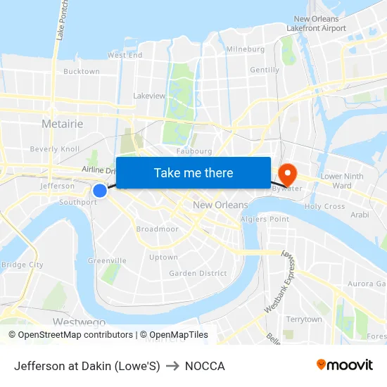 Jefferson at Dakin (Lowe'S) to NOCCA map