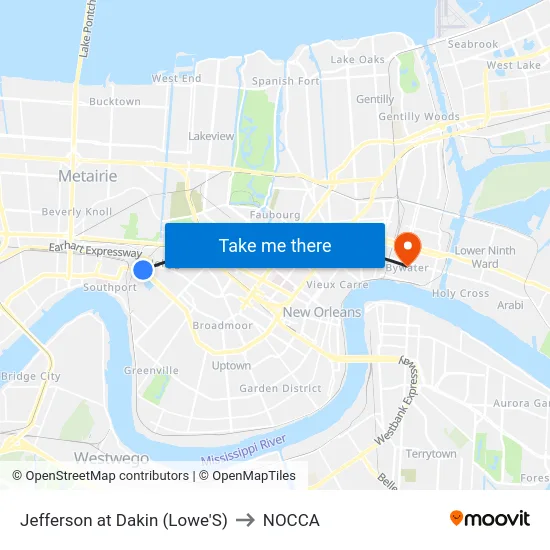 Jefferson at Dakin (Lowe'S) to NOCCA map