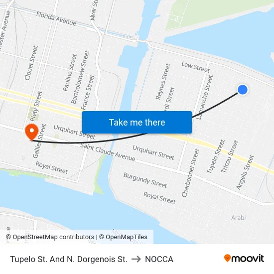 Tupelo St. And N. Dorgenois St. to NOCCA map