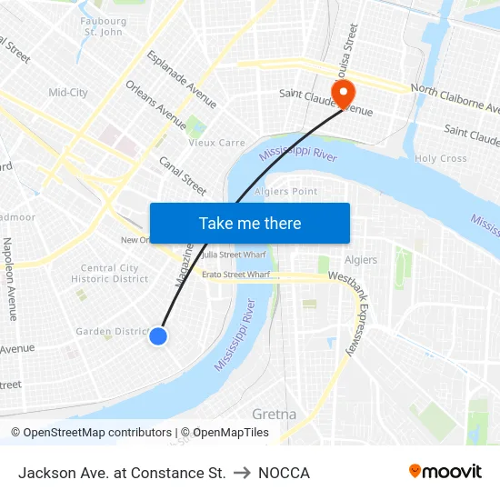 Jackson Ave. at Constance St. to NOCCA map