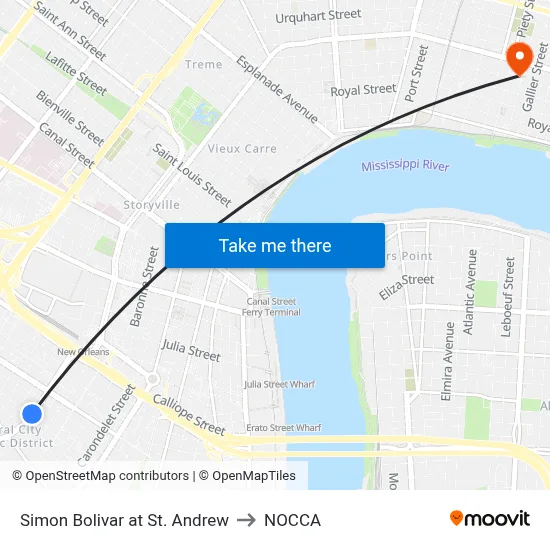 Simon Bolivar at St. Andrew to NOCCA map