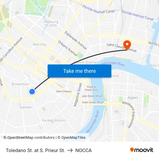 Toledano St. at S. Prieur St. to NOCCA map