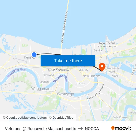 Veterans @ Roosevelt/Massachusetts to NOCCA map