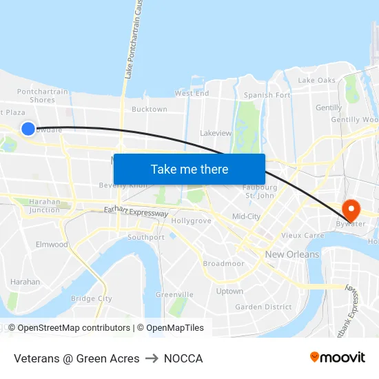 Veterans @ Green Acres to NOCCA map