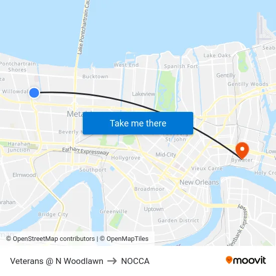 Veterans @ N Woodlawn to NOCCA map