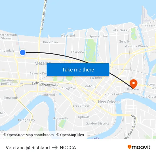 Veterans @ Richland to NOCCA map