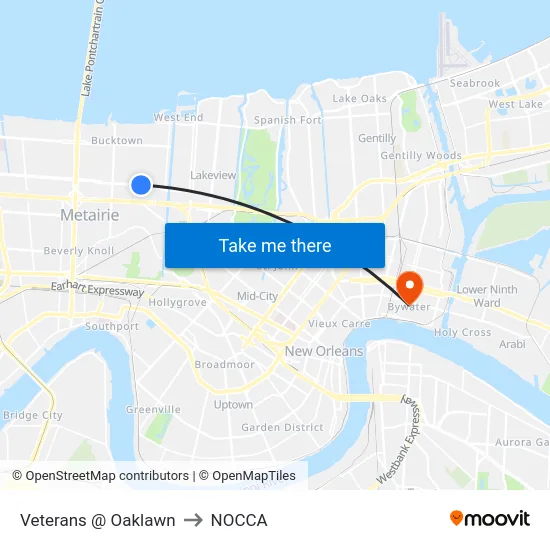 Veterans @ Oaklawn to NOCCA map