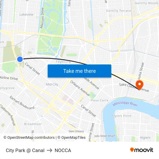 City Park @ Canal to NOCCA map
