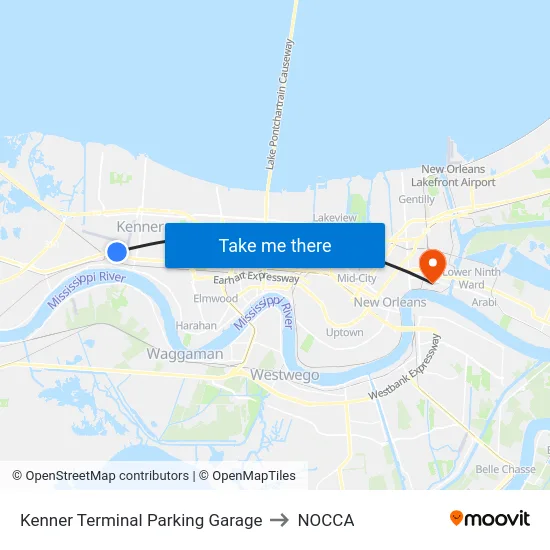 Kenner Terminal Parking Garage to NOCCA map