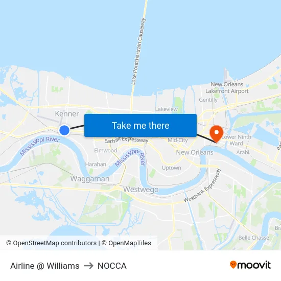 Airline @ Williams to NOCCA map