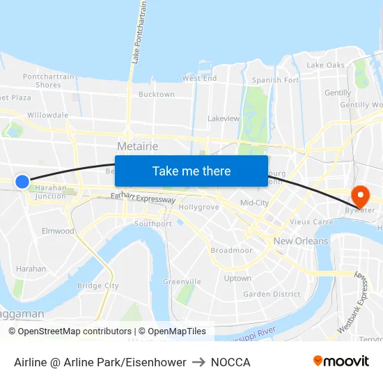 Airline @ Arline Park/Eisenhower to NOCCA map