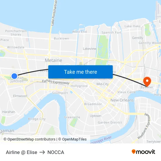 Airline @ Elise to NOCCA map
