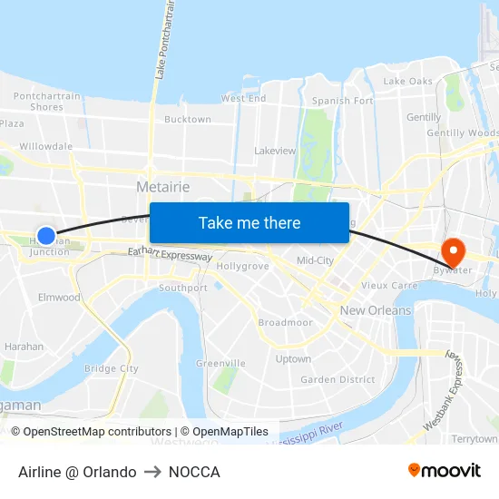 Airline @ Orlando to NOCCA map