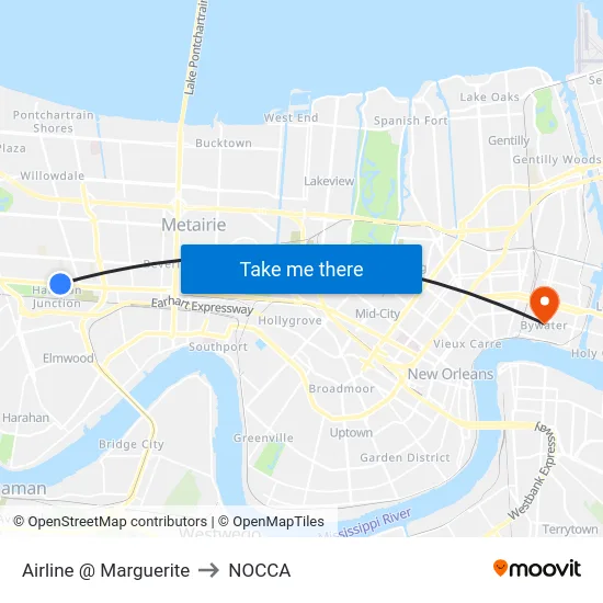 Airline @ Marguerite to NOCCA map