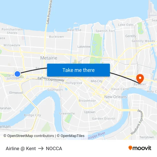 Airline @ Kent to NOCCA map