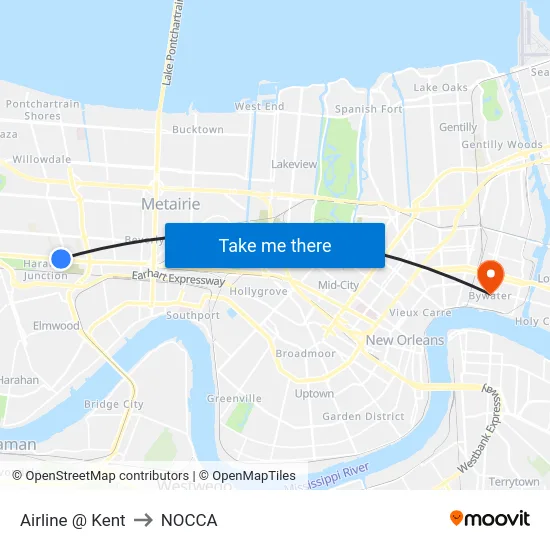 Airline @ Kent to NOCCA map