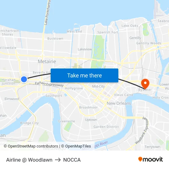 Airline @ Woodlawn to NOCCA map