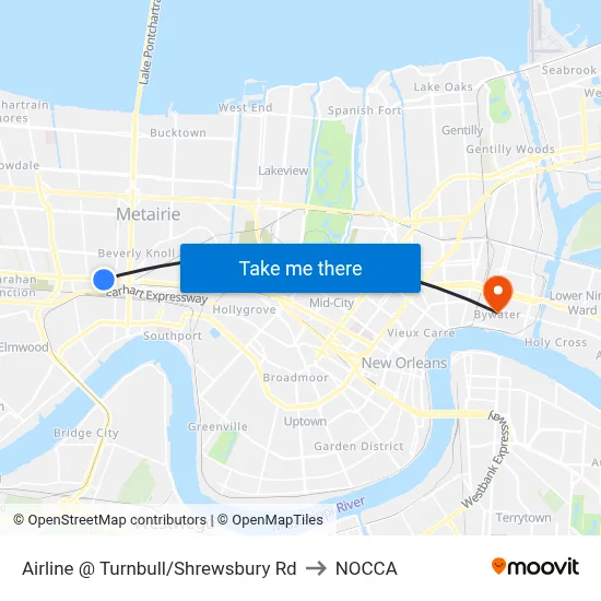 Airline @ Turnbull/Shrewsbury Rd to NOCCA map