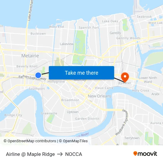 Airline @ Maple Ridge to NOCCA map