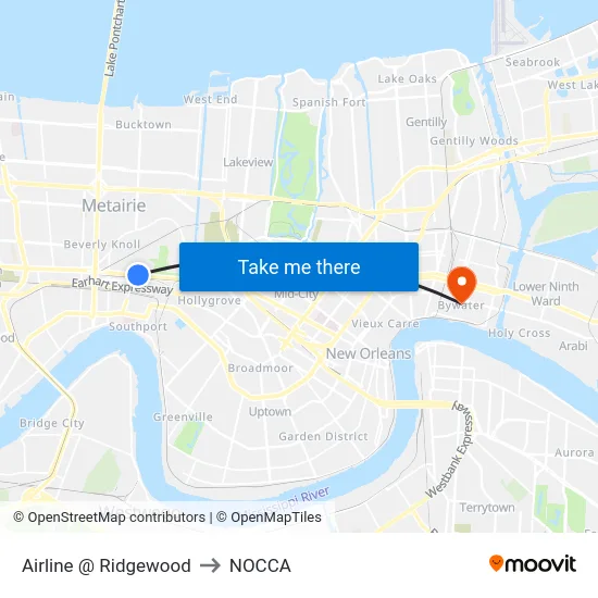 Airline @ Ridgewood to NOCCA map