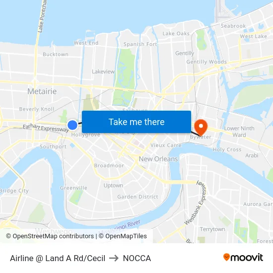Airline @ Land A Rd/Cecil to NOCCA map