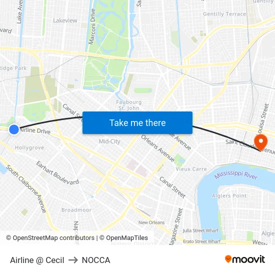 Airline @ Cecil to NOCCA map
