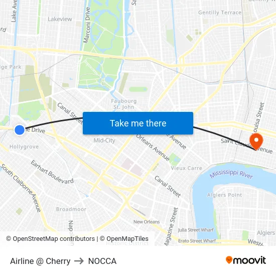 Airline @ Cherry to NOCCA map
