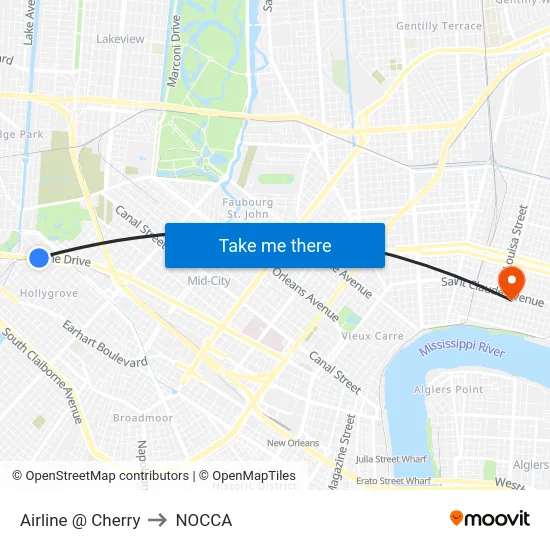 Airline @ Cherry to NOCCA map
