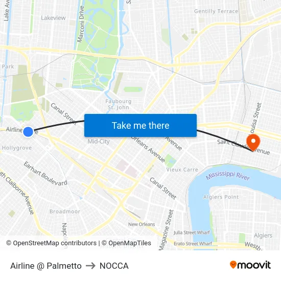 Airline @ Palmetto to NOCCA map
