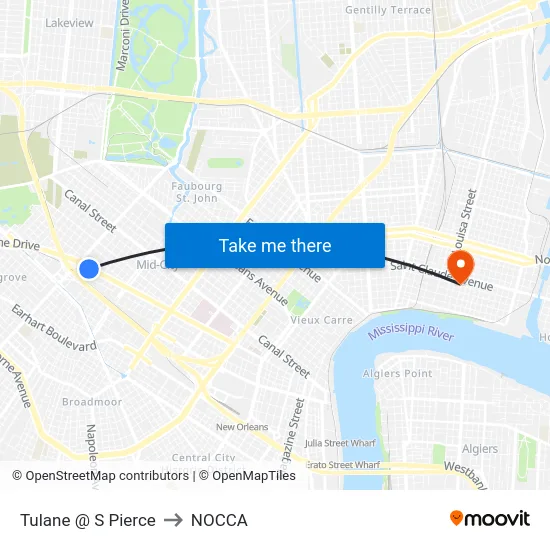 Tulane @ S Pierce to NOCCA map