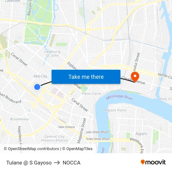 Tulane @ S Gayoso to NOCCA map