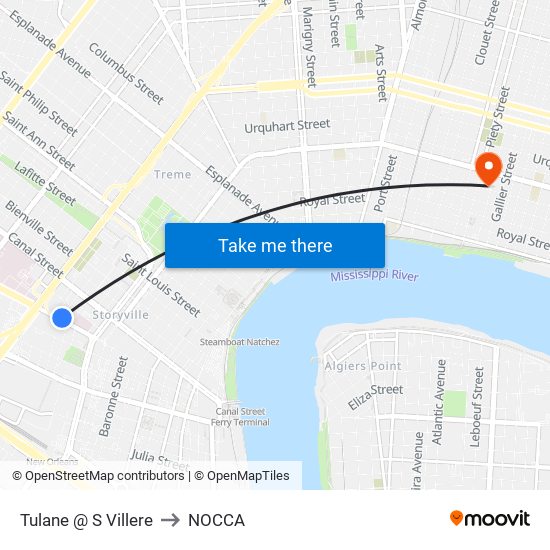 Tulane @ S Villere to NOCCA map