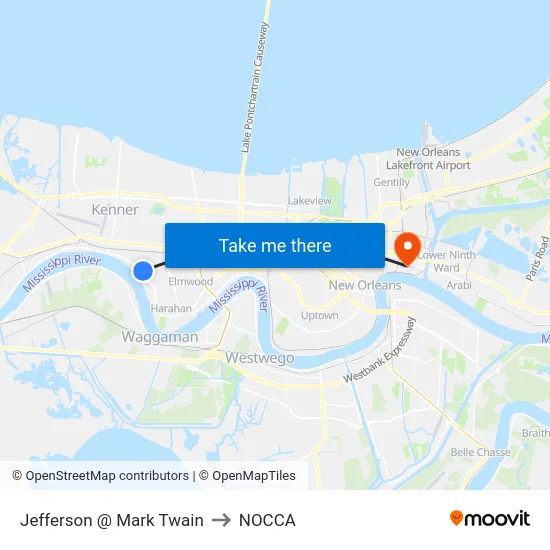 Jefferson @ Mark Twain to NOCCA map