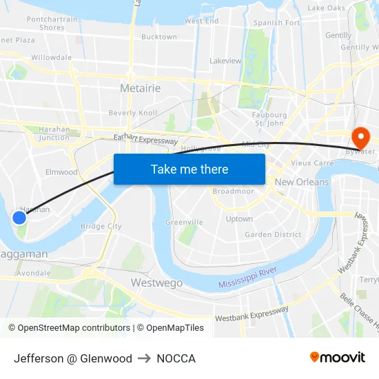 Jefferson @ Glenwood to NOCCA map