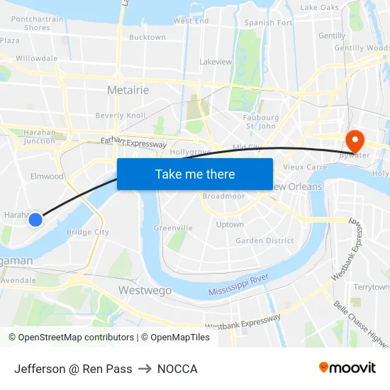 Jefferson @ Ren Pass to NOCCA map