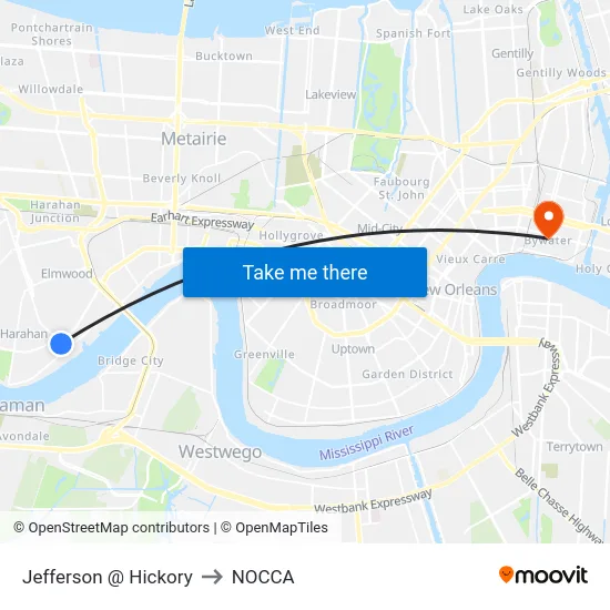 Jefferson @ Hickory to NOCCA map