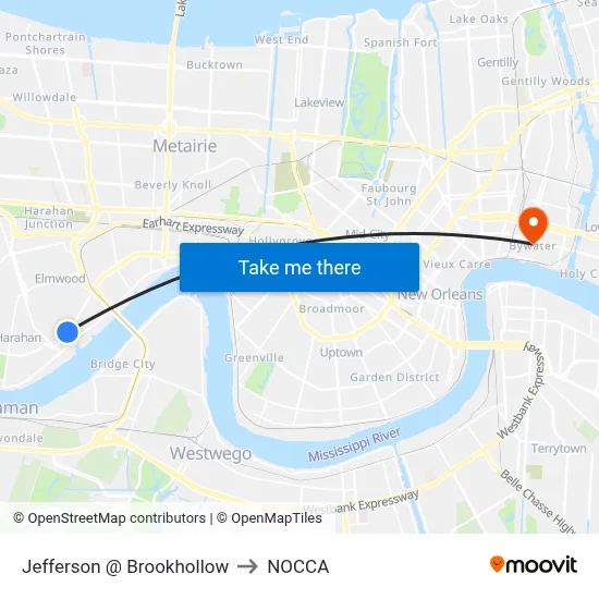 Jefferson @ Brookhollow to NOCCA map