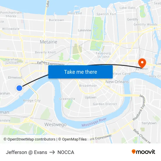 Jefferson @ Evans to NOCCA map