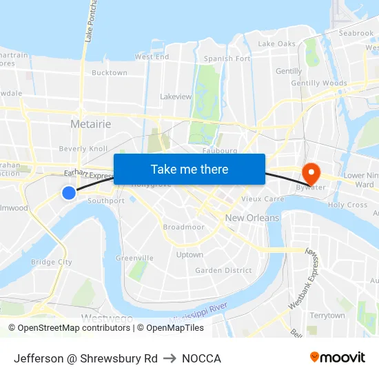 Jefferson @ Shrewsbury Rd to NOCCA map