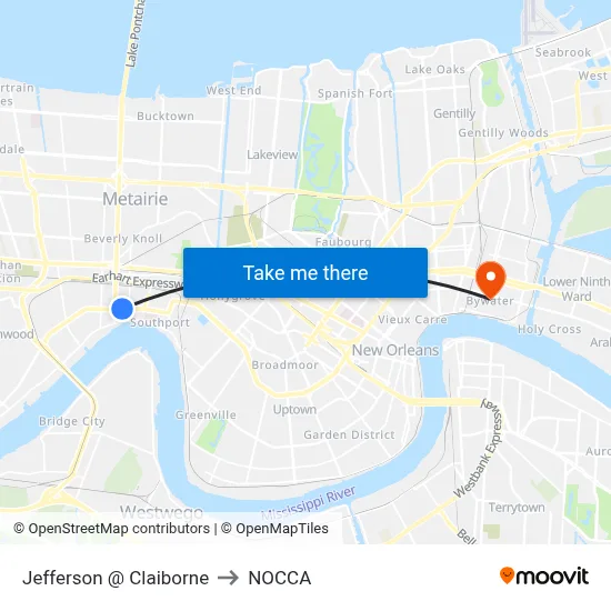 Jefferson @ Claiborne to NOCCA map