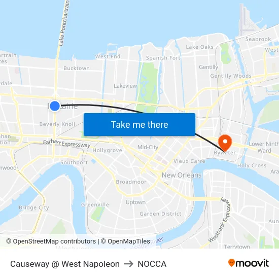 Causeway @ West Napoleon to NOCCA map