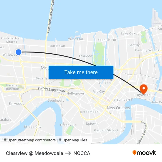Clearview @ Meadowdale to NOCCA map