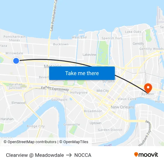 Clearview @ Meadowdale to NOCCA map