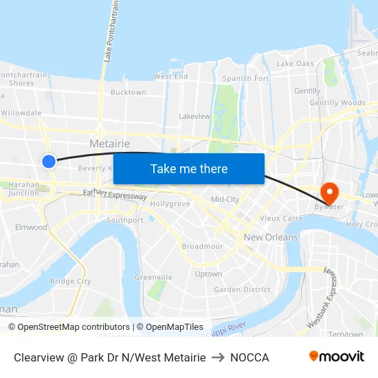 Clearview @ Park Dr N/West Metairie to NOCCA map