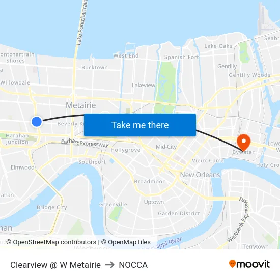 Clearview @ W Metairie to NOCCA map